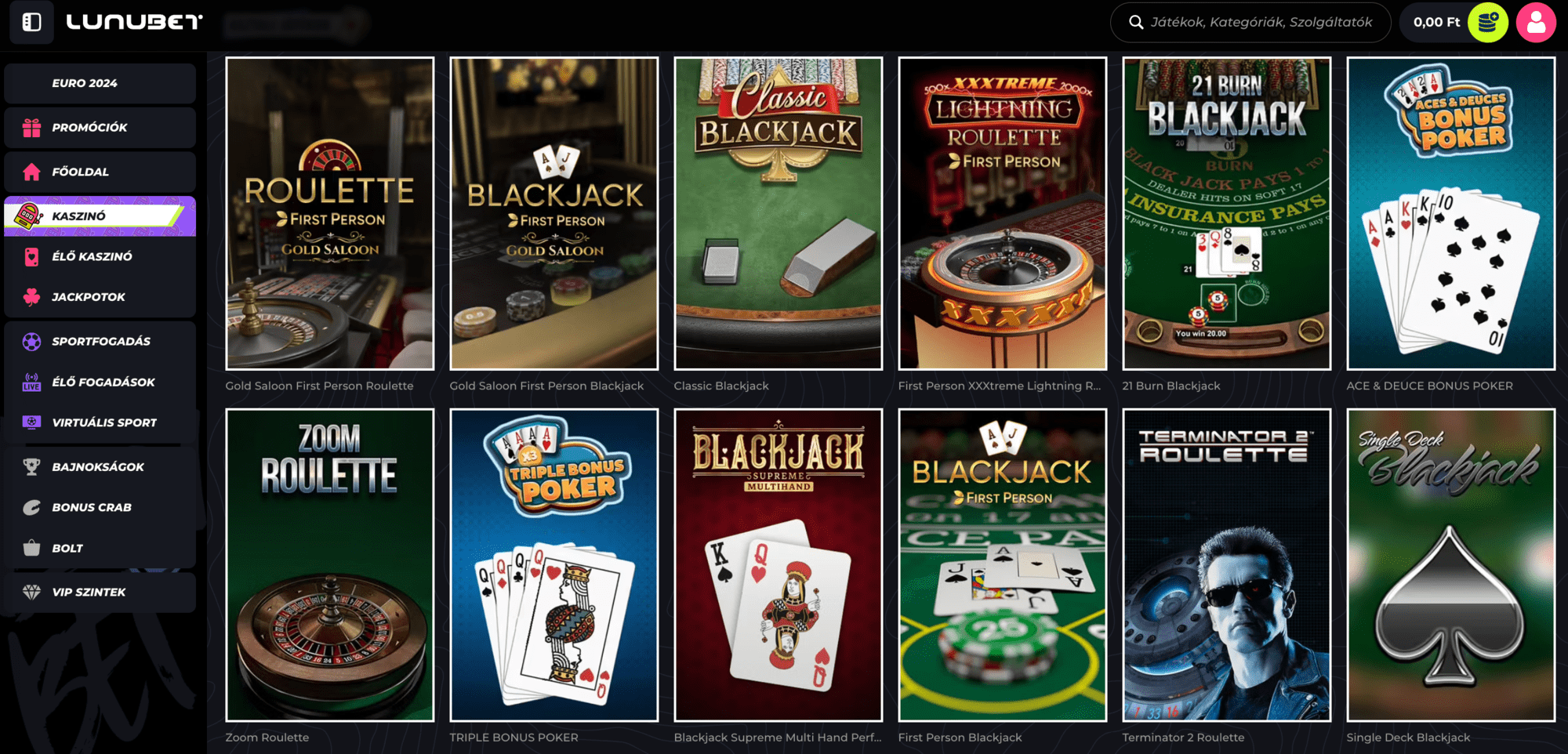 Lunubet Casino Table Games