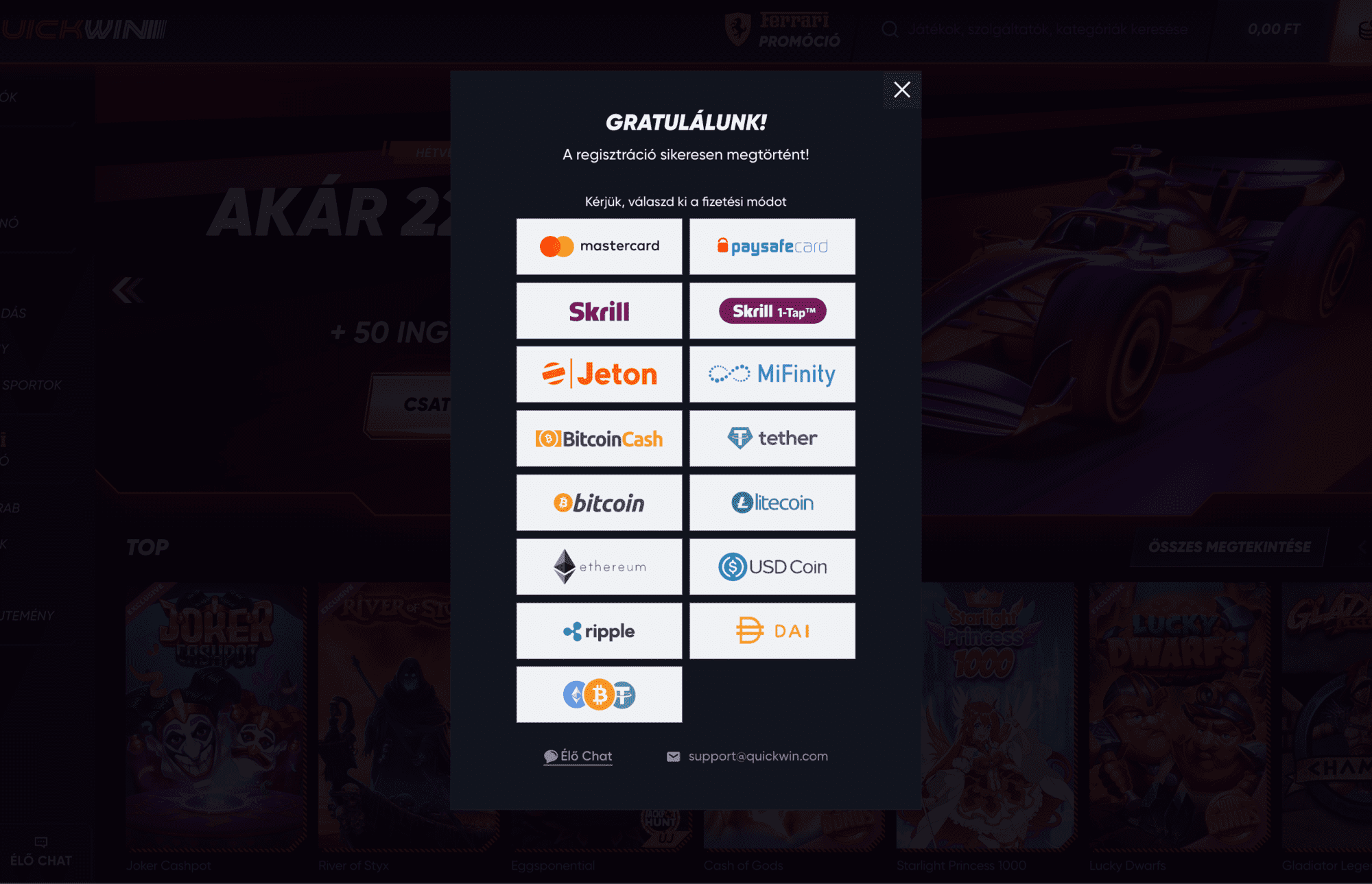Quickwin Casino deposit methods