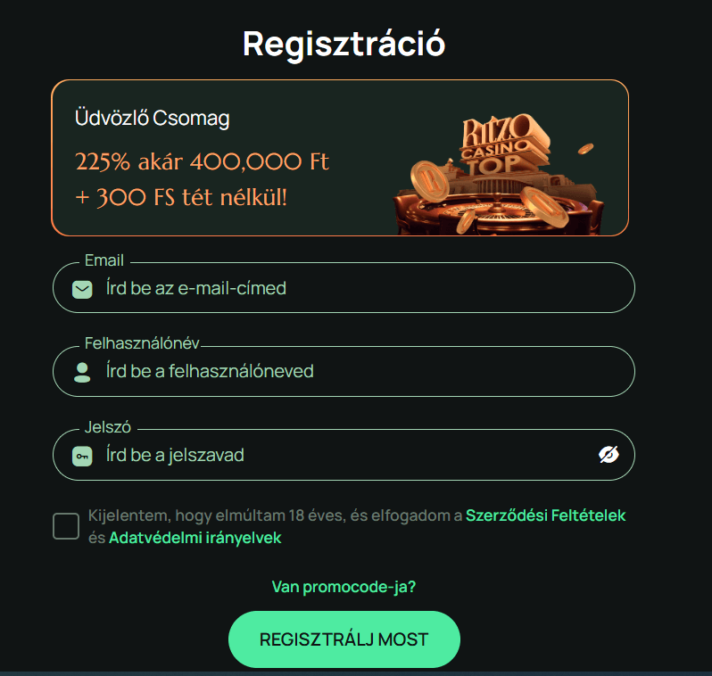 ritzo casino regisztráció