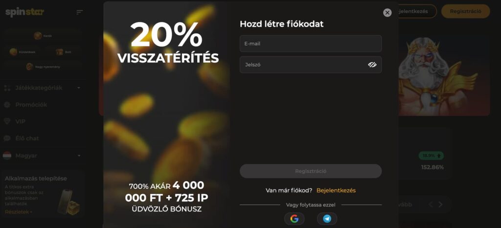 Így regisztrálj a Spinstar Casino