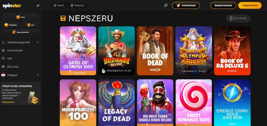 Nyerőgépek és játékok a Spinstar kaszinó